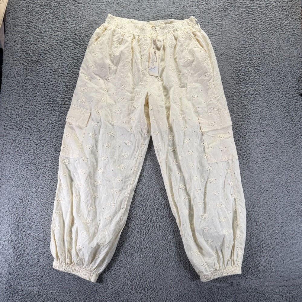 Blue Velvet Pant Womens XL Beige Floral Cotton Jogger Tapered Cargo Embroidered